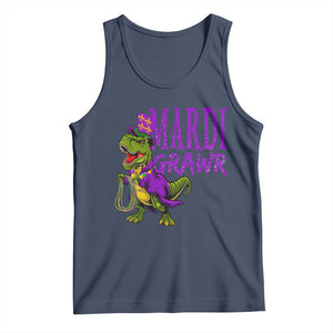 Dinosaur Mardi Gras Tank Top Funny Meme New Orleans Party Custume Beads TS10 Navy Print Your Wear