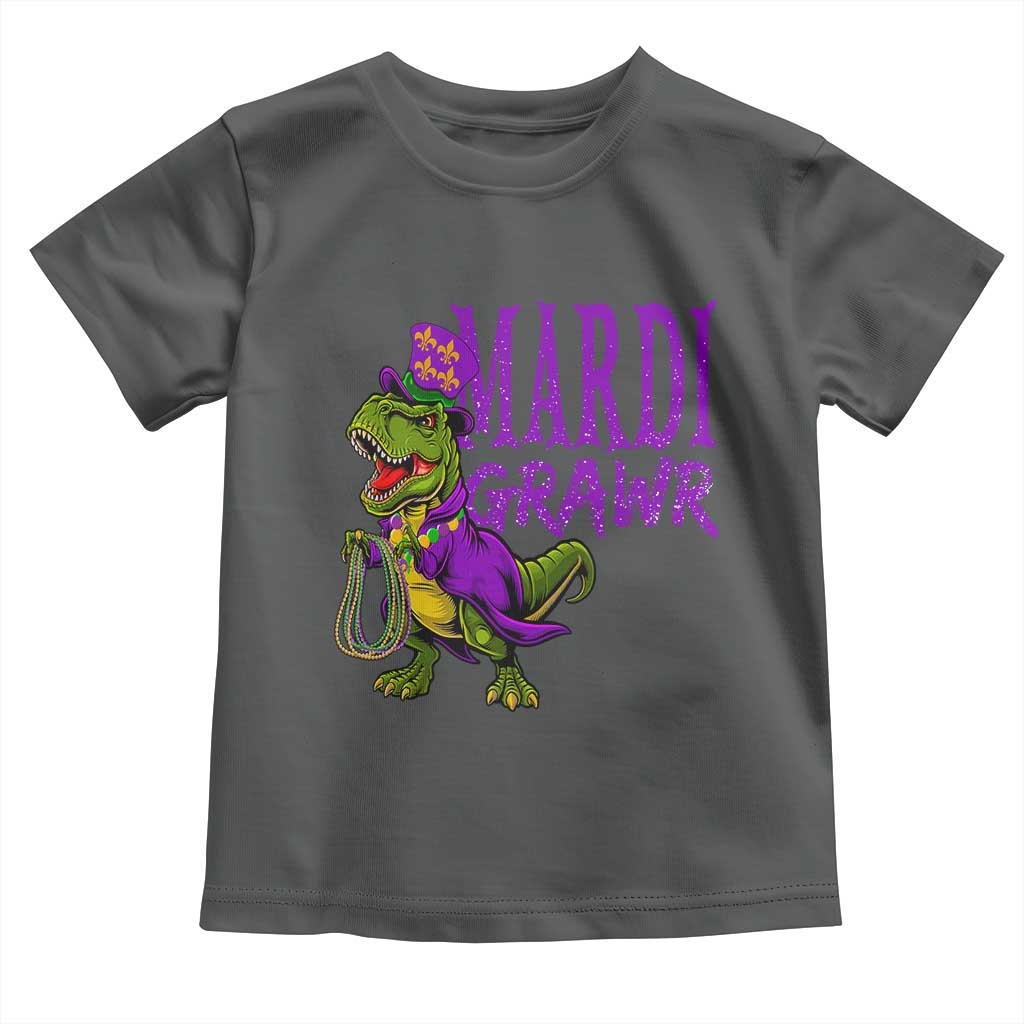Dinosaur Mardi Gras Toddler T Shirt Funny Meme New Orleans Party Custume Beads TS10 Dark Heather Print Your Wear