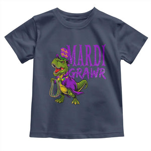 Dinosaur Mardi Gras Toddler T Shirt Funny Meme New Orleans Party Custume Beads TS10 Navy Print Your Wear