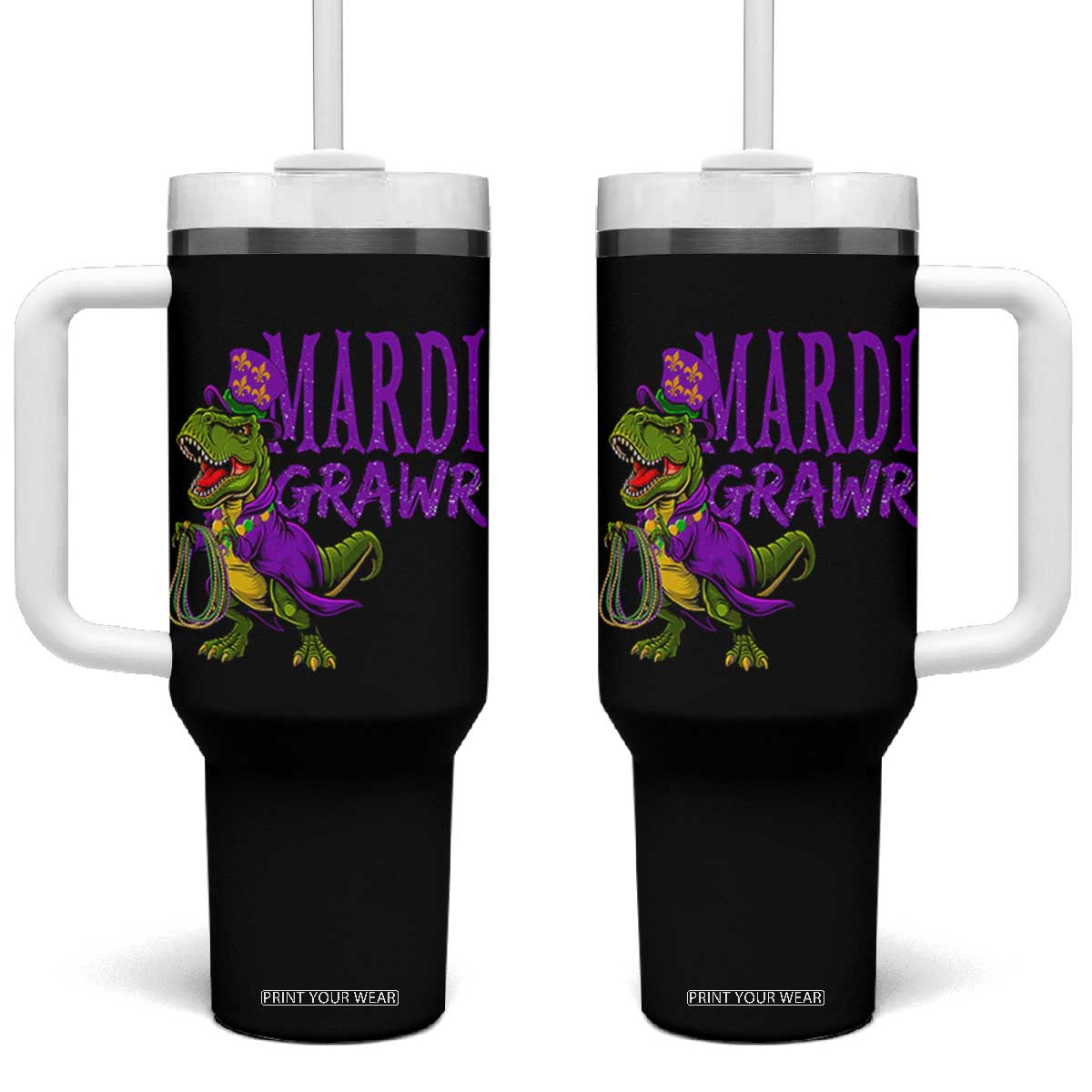 Dinosaur Mardi Gras Tumbler With Handle Funny Meme New Orleans Party Custume Beads TS10 One Size: 40 oz Black Print Your Wear