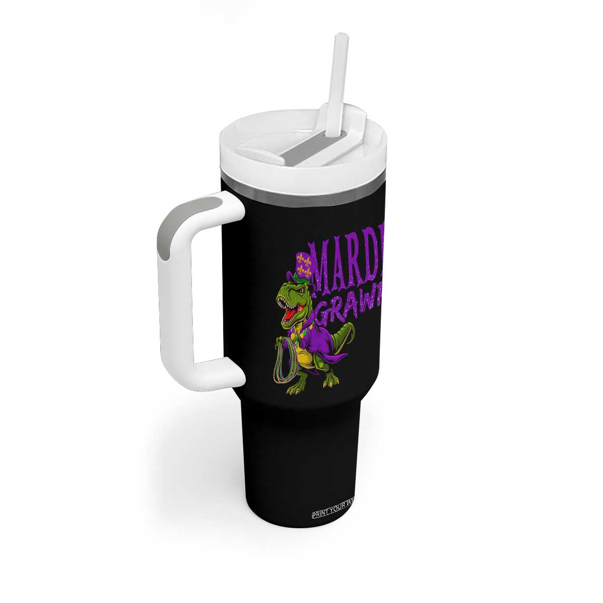 Dinosaur Mardi Gras Tumbler With Handle Funny Meme New Orleans Party Custume Beads TS10 Print Your Wear
