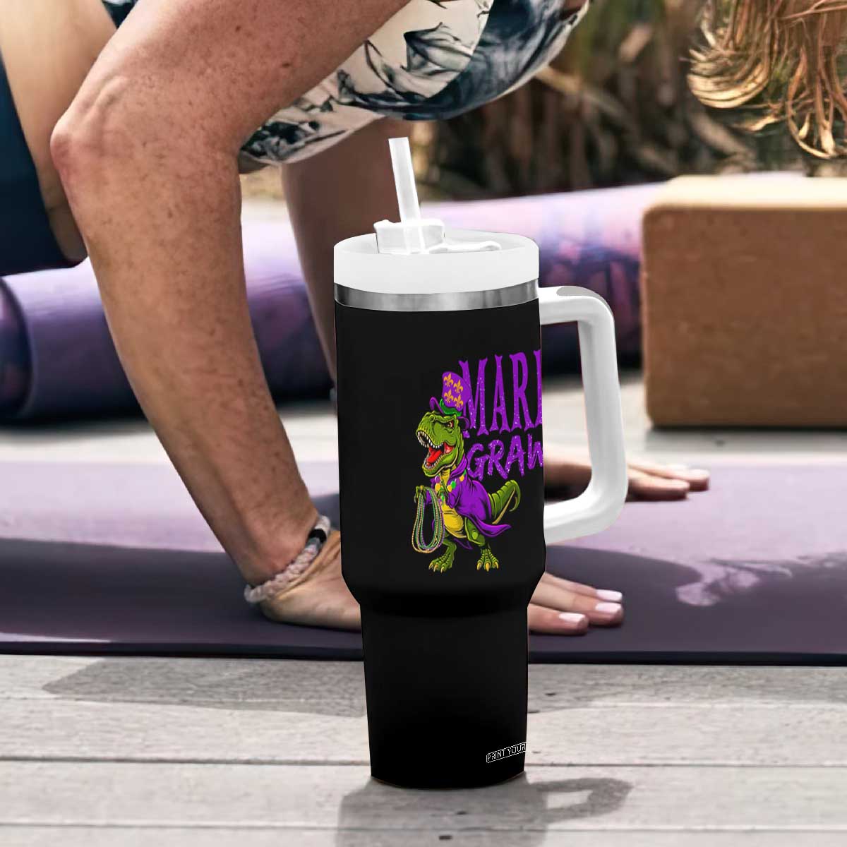 Dinosaur Mardi Gras Tumbler With Handle Funny Meme New Orleans Party Custume Beads TS10 Print Your Wear
