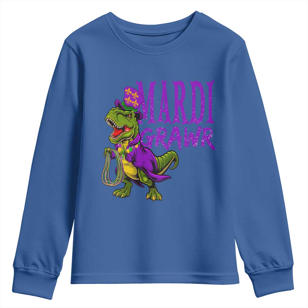 Dinosaur Mardi Gras Youth Sweatshirt Funny Meme New Orleans Party Custume Beads TS10 Royal Blue Print Your Wear