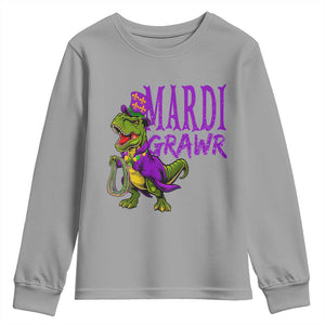 Dinosaur Mardi Gras Youth Sweatshirt Funny Meme New Orleans Party Custume Beads TS10 Sport Gray Print Your Wear