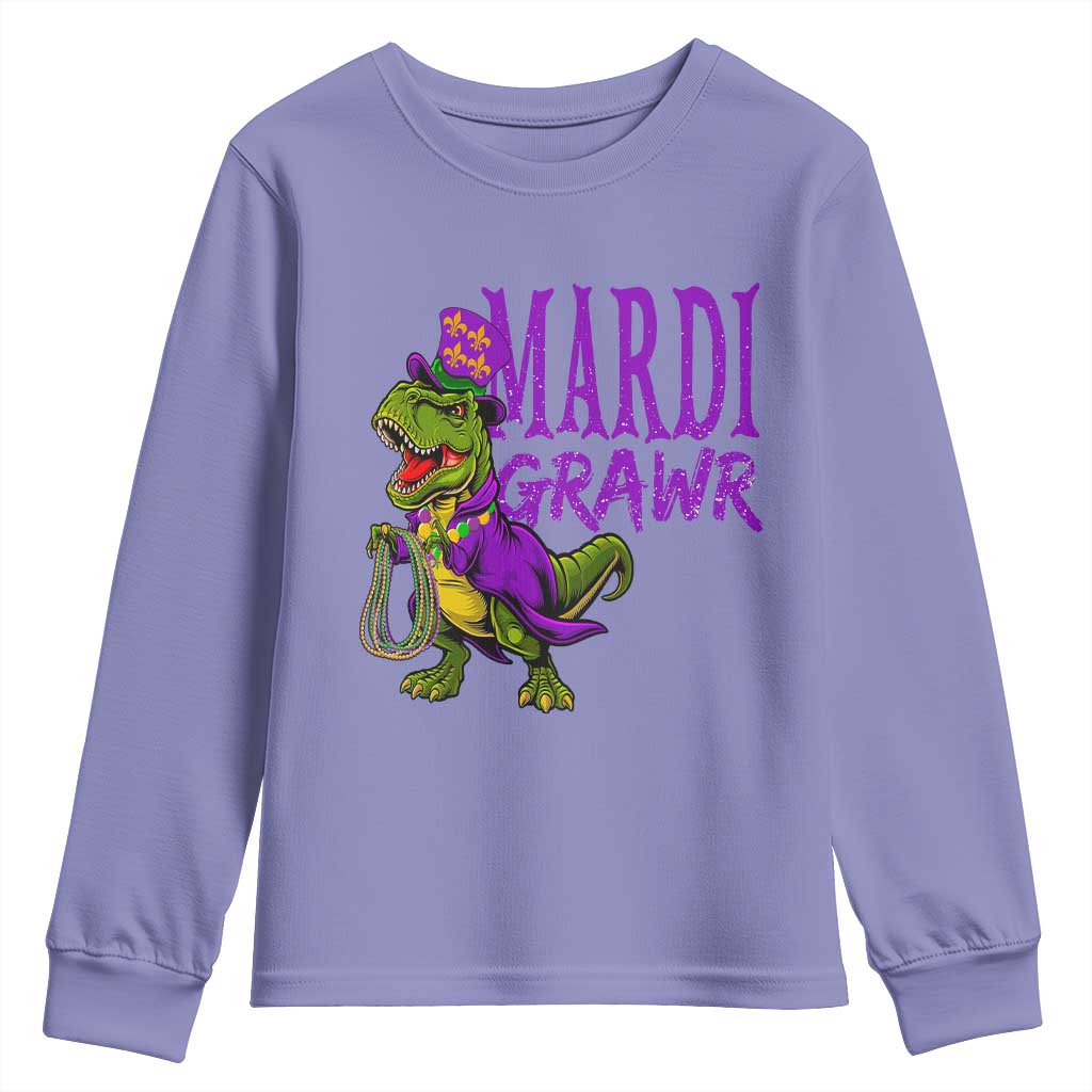 Dinosaur Mardi Gras Youth Sweatshirt Funny Meme New Orleans Party Custume Beads TS10 Violet Print Your Wear