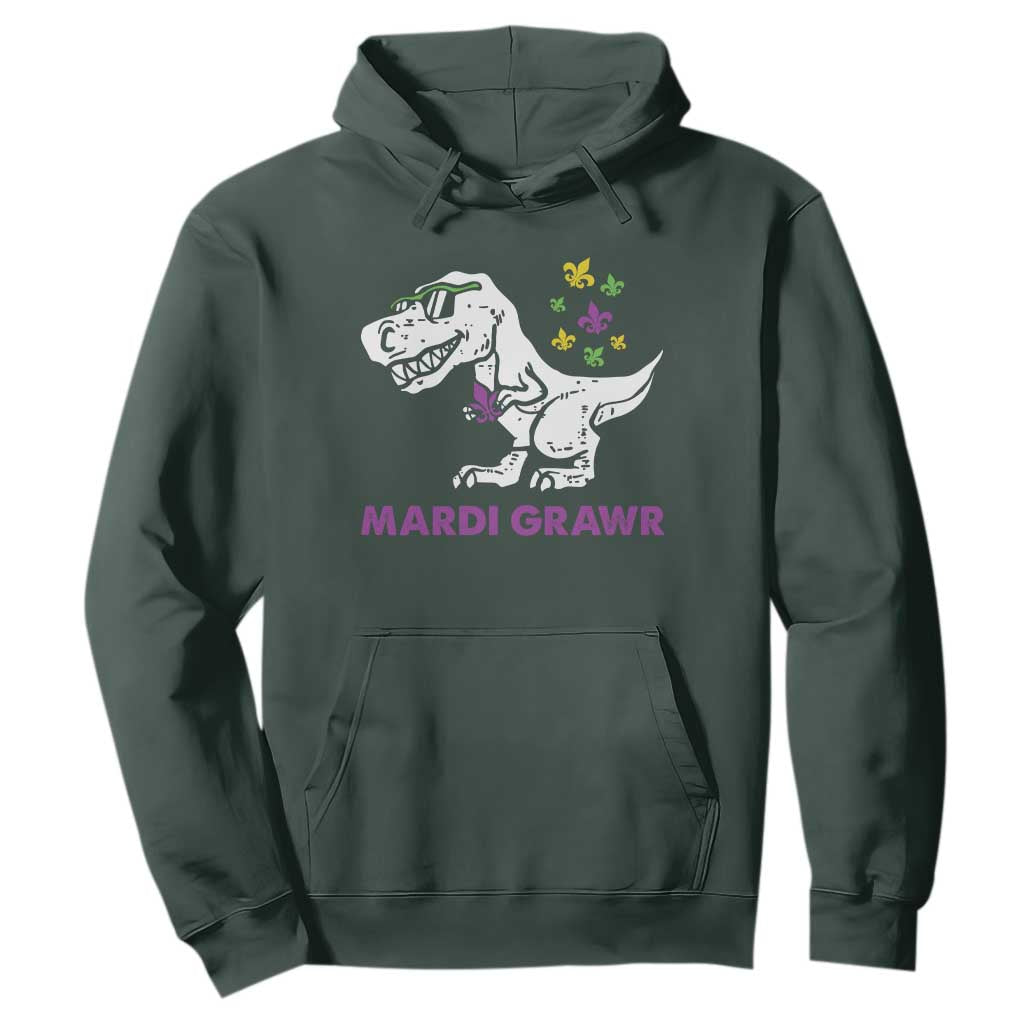 Mardi Gras Grawr Dinosaur Hoodie Fat Tuesday Kids TS10 Dark Forest Green Print Your Wear