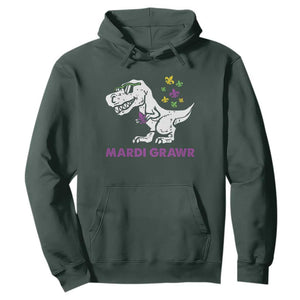 Mardi Gras Grawr Dinosaur Hoodie Fat Tuesday Kids TS10 Dark Forest Green Print Your Wear