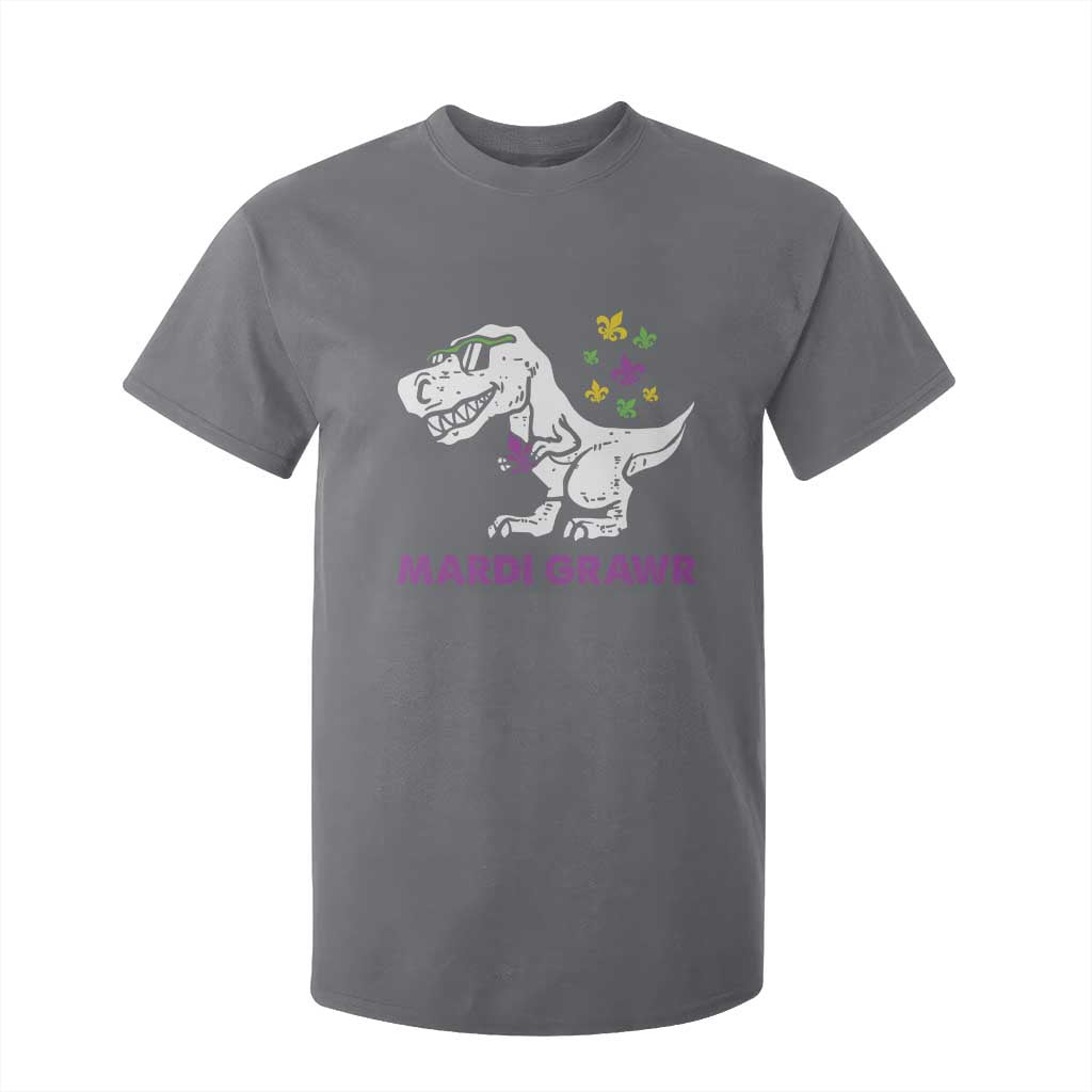 Mardi Gras Grawr Dinosaur T Shirt For Kid Fat Tuesday Kids TS10 Charcoal Print Your Wear
