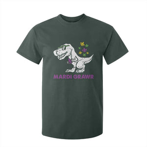 Mardi Gras Grawr Dinosaur T Shirt For Kid Fat Tuesday Kids TS10 Dark Forest Green Print Your Wear