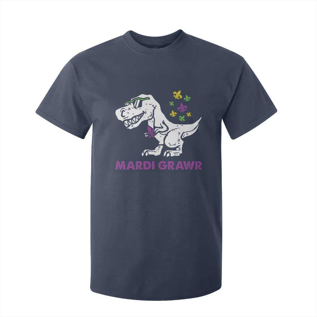 Mardi Gras Grawr Dinosaur T Shirt For Kid Fat Tuesday Kids TS10 Navy Print Your Wear