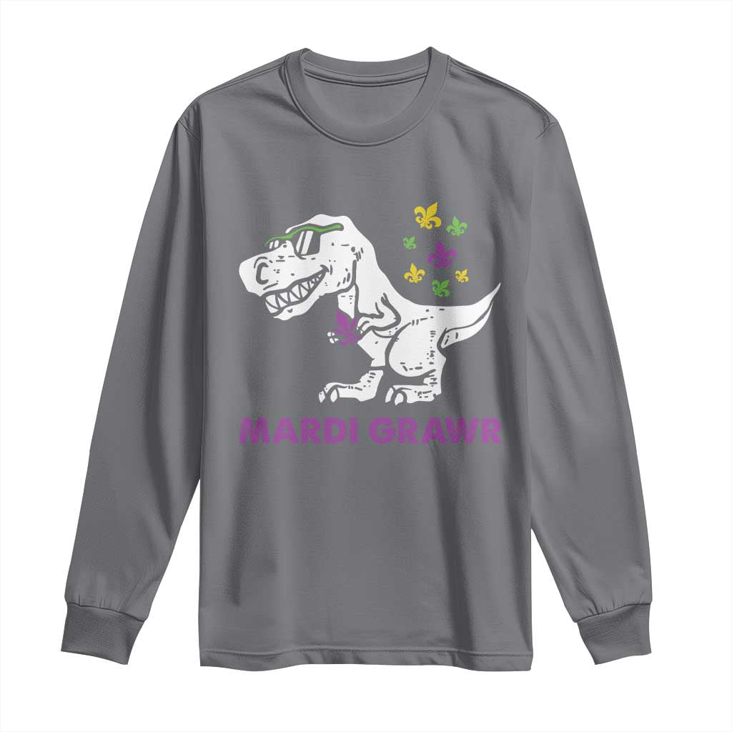 Mardi Gras Grawr Dinosaur Long Sleeve Shirt Fat Tuesday Kids TS10 Charcoal Print Your Wear