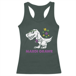 Mardi Gras Grawr Dinosaur Racerback Tank Top Fat Tuesday Kids TS10 Dark Forest Green Print Your Wear