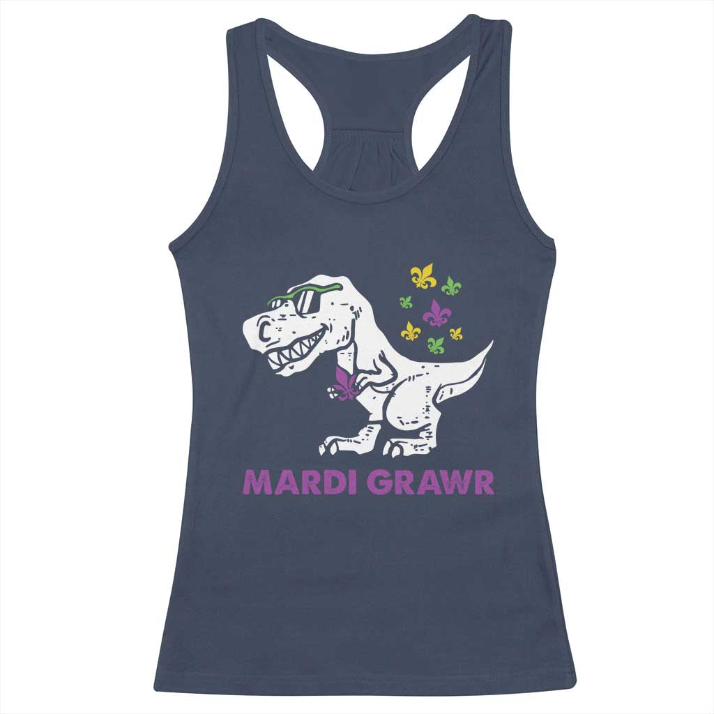 Mardi Gras Grawr Dinosaur Racerback Tank Top Fat Tuesday Kids TS10 Navy Print Your Wear