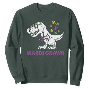 Mardi Gras Grawr Dinosaur Sweatshirt Fat Tuesday Kids TS10 Dark Forest Green Print Your Wear