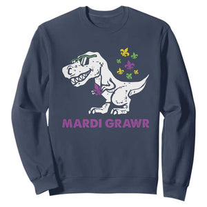 Mardi Gras Grawr Dinosaur Sweatshirt Fat Tuesday Kids TS10 Navy Print Your Wear