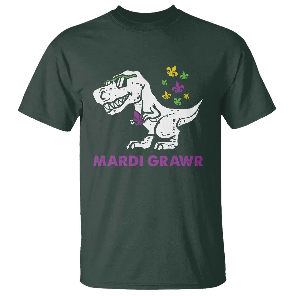 Mardi Gras Grawr Dinosaur T Shirt Fat Tuesday Kids TS10 Dark Forest Green Print Your Wear