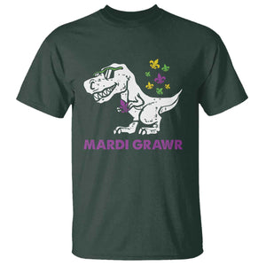 Mardi Gras Grawr Dinosaur T Shirt Fat Tuesday Kids TS10 Dark Forest Green Print Your Wear