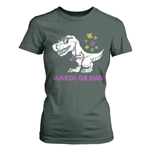 Mardi Gras Grawr Dinosaur T Shirt For Women Fat Tuesday Kids TS10 Dark Forest Green Print Your Wear
