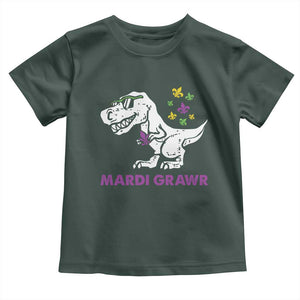 Mardi Gras Grawr Dinosaur Toddler T Shirt Fat Tuesday Kids TS10 Dark Forest Green Print Your Wear