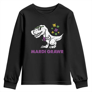 Mardi Gras Grawr Dinosaur Youth Sweatshirt Fat Tuesday Kids TS10 Black Print Your Wear