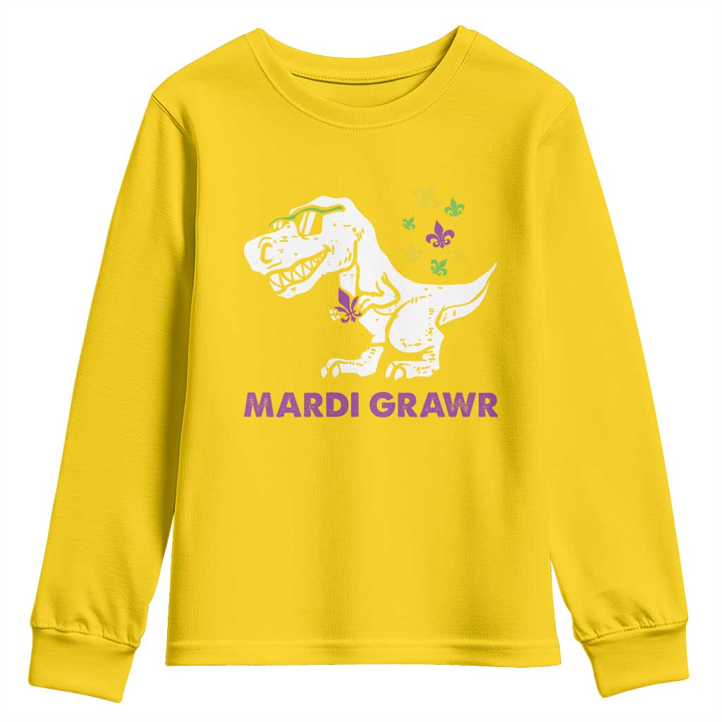 Mardi Gras Grawr Dinosaur Youth Sweatshirt Fat Tuesday Kids TS10 Daisy Print Your Wear