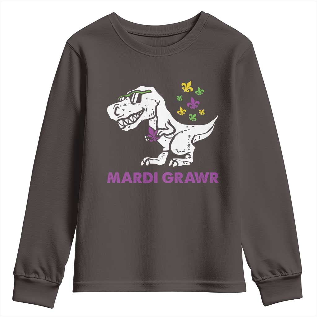 Mardi Gras Grawr Dinosaur Youth Sweatshirt Fat Tuesday Kids TS10 Dark Chocolate Print Your Wear