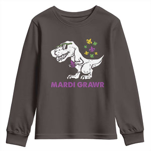 Mardi Gras Grawr Dinosaur Youth Sweatshirt Fat Tuesday Kids TS10 Dark Chocolate Print Your Wear