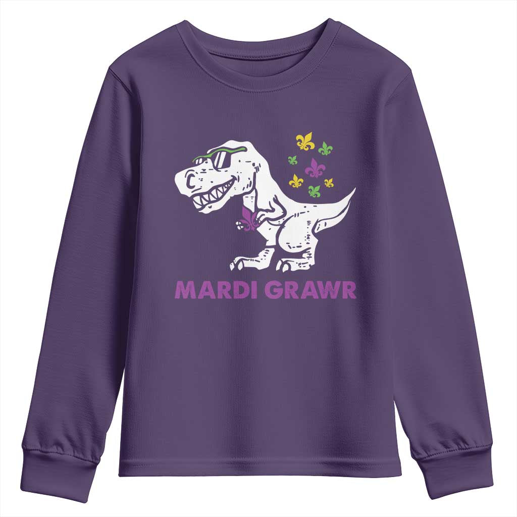 Mardi Gras Grawr Dinosaur Youth Sweatshirt Fat Tuesday Kids TS10 Purple Print Your Wear