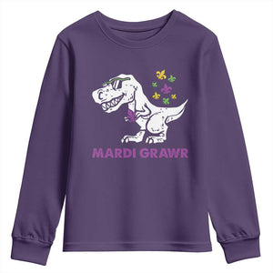 Mardi Gras Grawr Dinosaur Youth Sweatshirt Fat Tuesday Kids TS10 Purple Print Your Wear