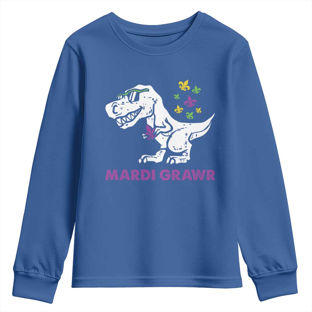 Mardi Gras Grawr Dinosaur Youth Sweatshirt Fat Tuesday Kids TS10 Royal Blue Print Your Wear
