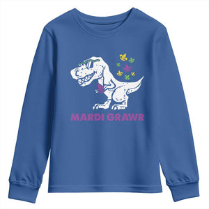 Mardi Gras Grawr Dinosaur Youth Sweatshirt Fat Tuesday Kids TS10 Royal Blue Print Your Wear