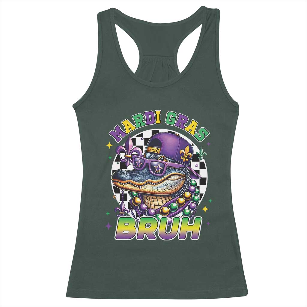 Bruh Mardi Gras Crocodile Racerback Tank Top Alligator Costume Teens Boys Kids TS10 Dark Forest Green Print Your Wear