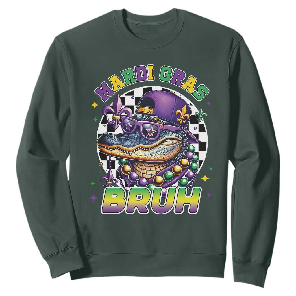 Bruh Mardi Gras Crocodile Sweatshirt Alligator Costume Teens Boys Kids TS10 Dark Forest Green Print Your Wear