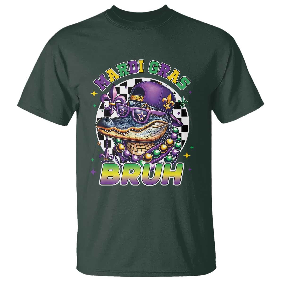 Bruh Mardi Gras Crocodile T Shirt Alligator Costume Teens Boys Kids TS10 Dark Forest Green Print Your Wear