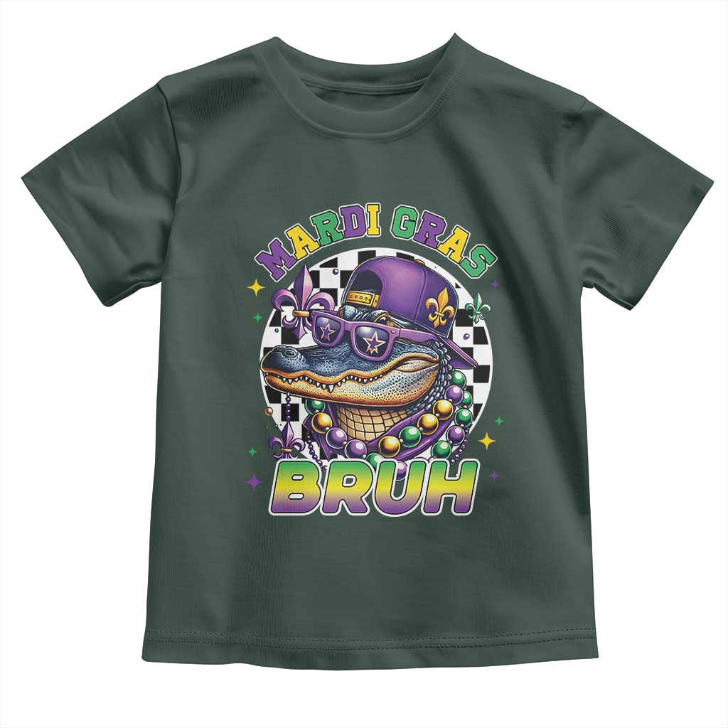 Bruh Mardi Gras Crocodile Toddler T Shirt Alligator Costume Teens Boys Kids TS10 Dark Forest Green Print Your Wear
