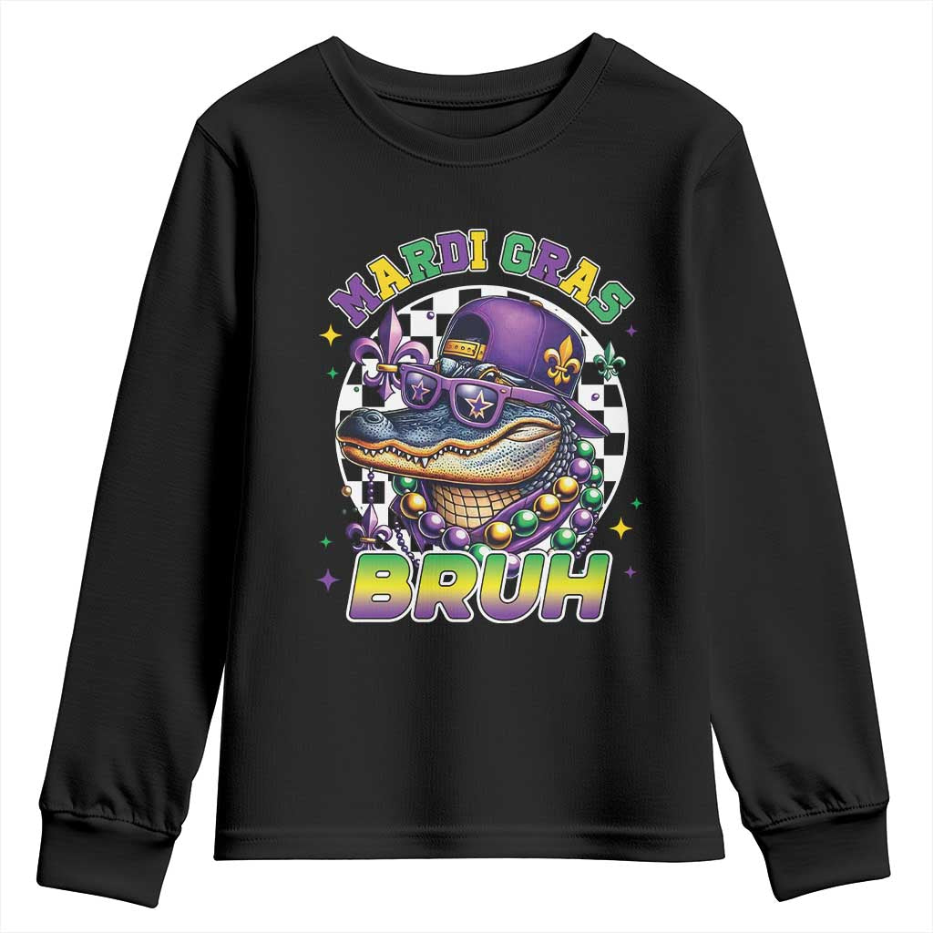 Bruh Mardi Gras Crocodile Youth Sweatshirt Alligator Costume Teens Boys Kids TS10 Black Print Your Wear
