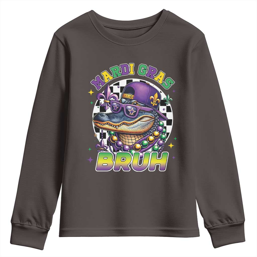 Bruh Mardi Gras Crocodile Youth Sweatshirt Alligator Costume Teens Boys Kids TS10 Dark Chocolate Print Your Wear