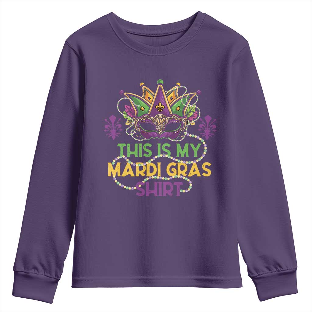 This Is My Mardi Gras Shirt Youth Sweatshirt Funny Outfit Party Mask Costume TS10 Purple Print Your Wear