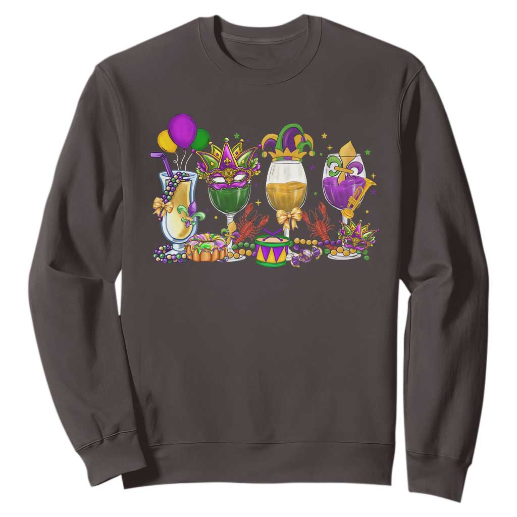 Mardi Gras Drinking Party Sweatshirt Fat Tuesday Wine Beads Carnival TS10 Dark Chocolate Print Your Wear