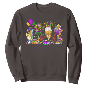 Mardi Gras Drinking Party Sweatshirt Fat Tuesday Wine Beads Carnival TS10 Dark Chocolate Print Your Wear