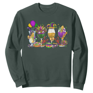 Mardi Gras Drinking Party Sweatshirt Fat Tuesday Wine Beads Carnival TS10 Dark Forest Green Print Your Wear