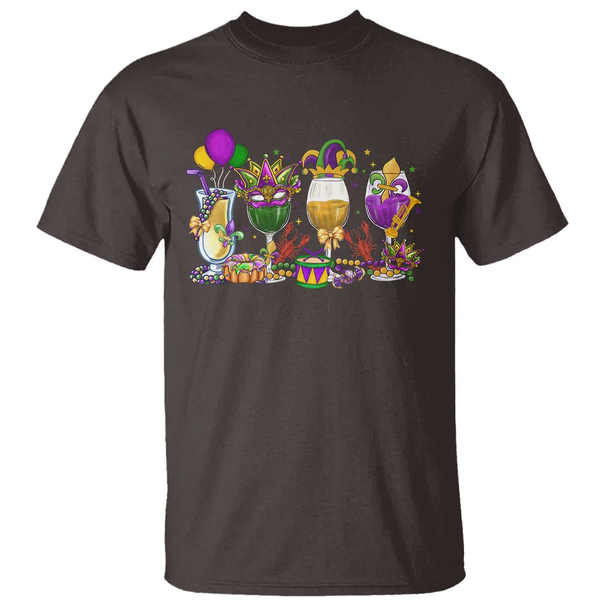 Mardi Gras Drinking Party T Shirt Fat Tuesday Wine Beads Carnival TS10 Dark Chocolate Print Your Wear