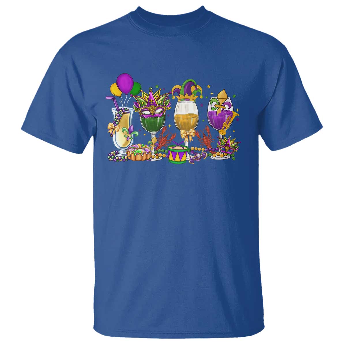 Mardi Gras Drinking Party T Shirt Fat Tuesday Wine Beads Carnival TS10 Royal Blue Print Your Wear