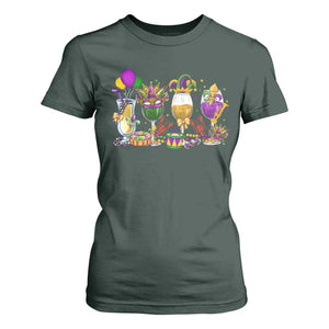 Mardi Gras Drinking Party T Shirt For Women Fat Tuesday Wine Beads Carnival TS10 Dark Forest Green Print Your Wear