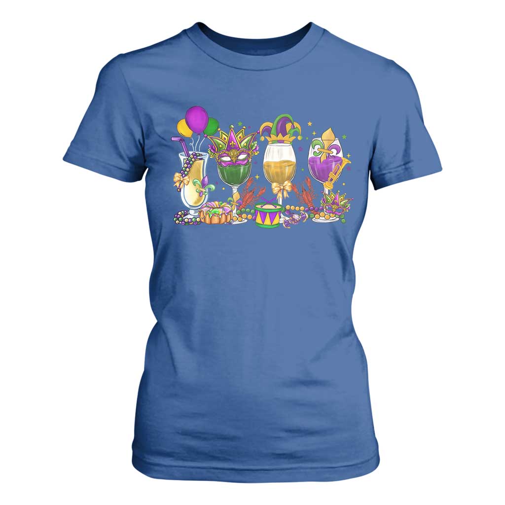 Mardi Gras Drinking Party T Shirt For Women Fat Tuesday Wine Beads Carnival TS10 Royal Blue Print Your Wear