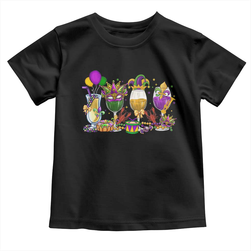 Mardi Gras Drinking Party Toddler T Shirt Fat Tuesday Wine Beads Carnival TS10 Black Print Your Wear