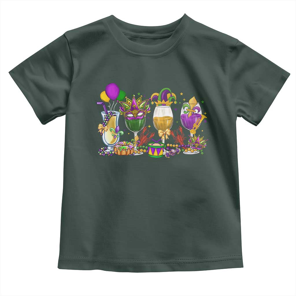 Mardi Gras Drinking Party Toddler T Shirt Fat Tuesday Wine Beads Carnival TS10 Dark Forest Green Print Your Wear