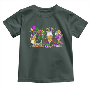 Mardi Gras Drinking Party Toddler T Shirt Fat Tuesday Wine Beads Carnival TS10 Dark Forest Green Print Your Wear