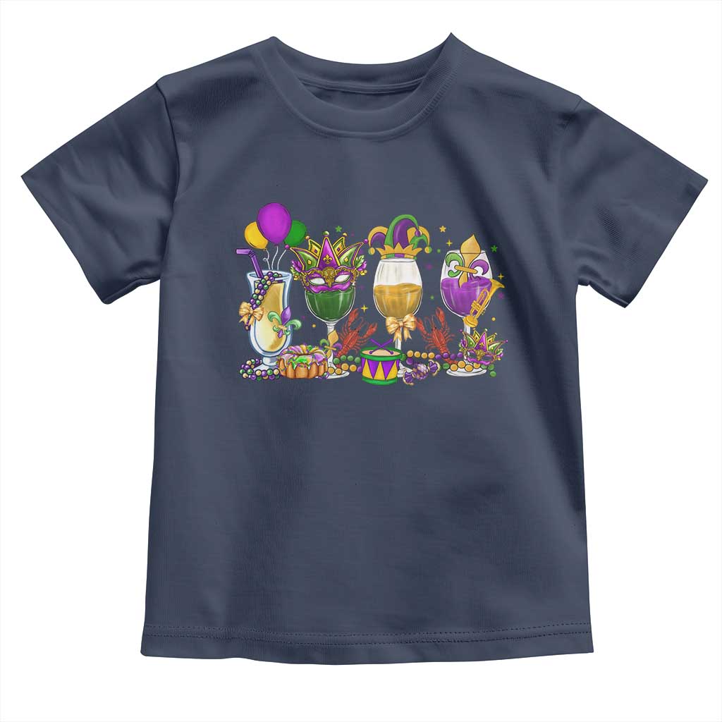 Mardi Gras Drinking Party Toddler T Shirt Fat Tuesday Wine Beads Carnival TS10 Navy Print Your Wear