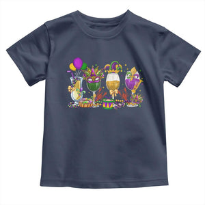 Mardi Gras Drinking Party Toddler T Shirt Fat Tuesday Wine Beads Carnival TS10 Navy Print Your Wear